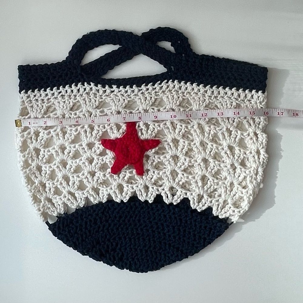Handmade knit bag nautical bag with starfish crochet bag - Picture 4 of 5